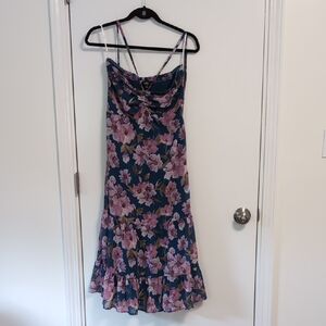 Lulu's Floral Midi Dress in Blue and Purple